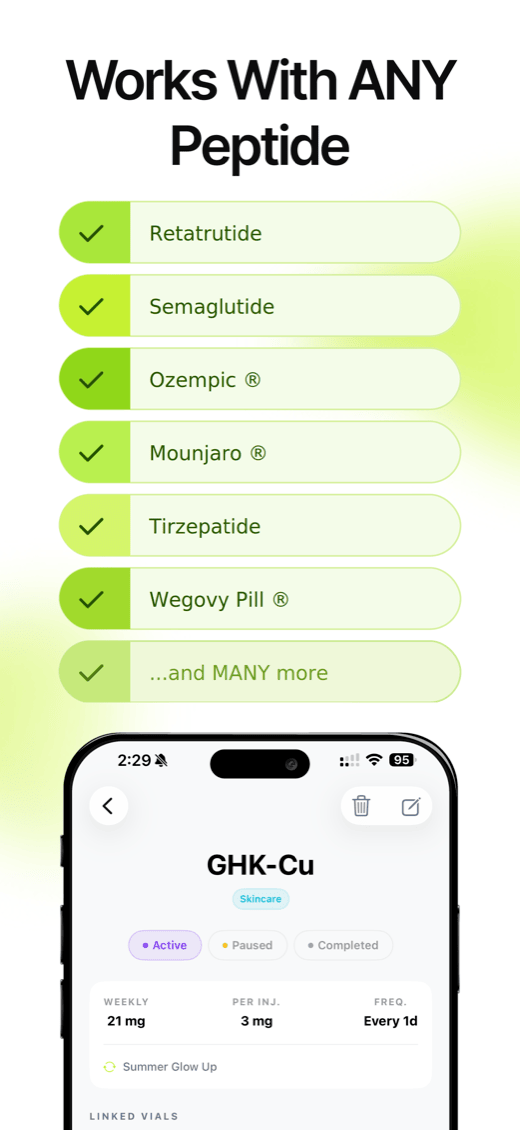 Dosely App Store screenshot — works with any peptide