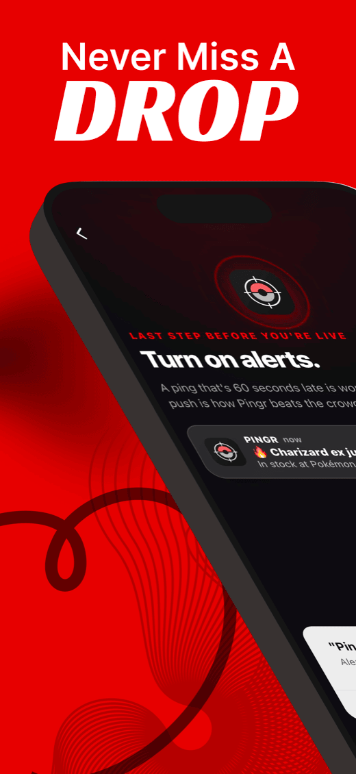 Pingr App Store screenshot — never miss a drop: turn on restock alerts