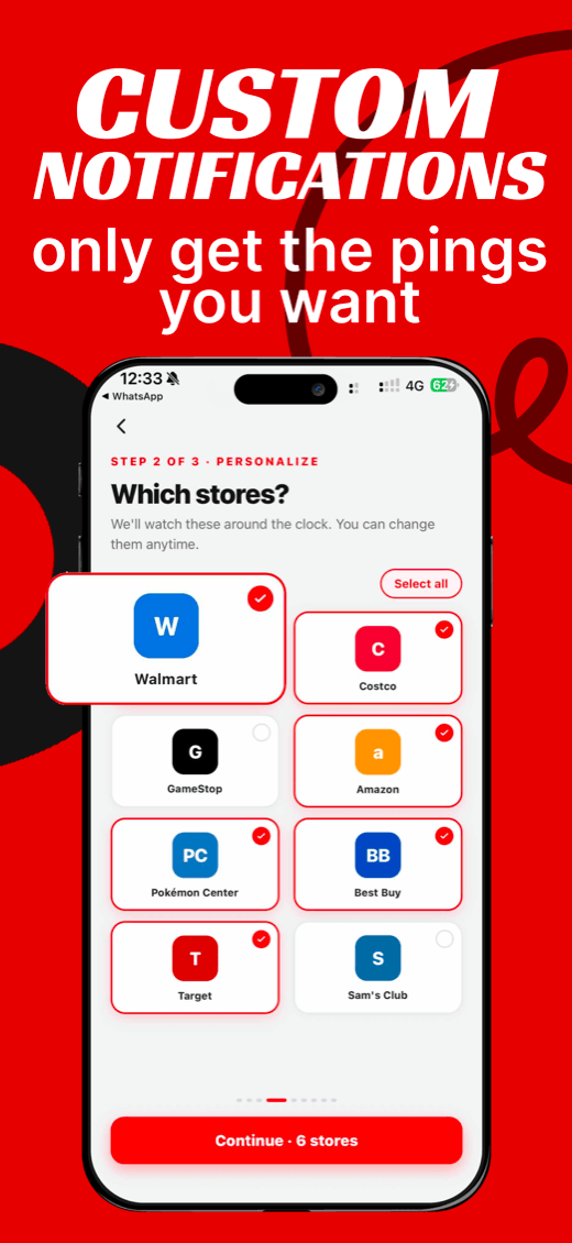 Pingr App Store screenshot — custom notifications: only get the pings you want, per store