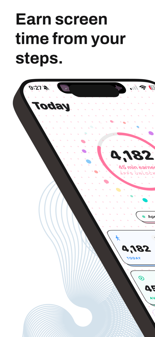 Stepsy App Store screenshot — earn screen time from your steps: Today dashboard