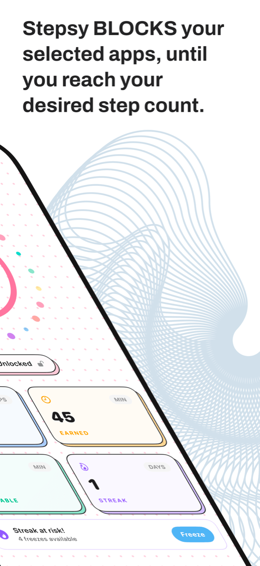 Stepsy App Store screenshot — Stepsy blocks your selected apps until you reach your step count