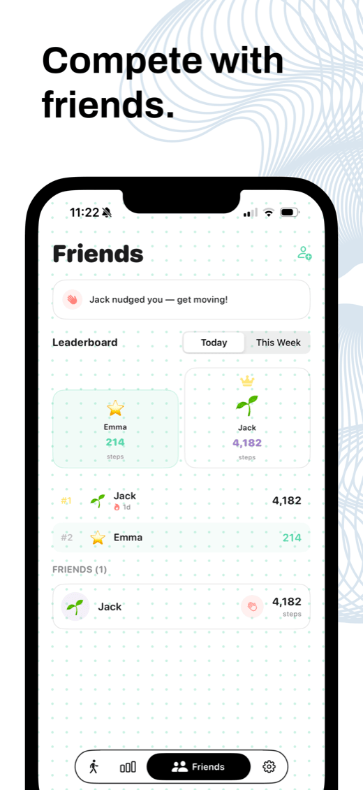 Stepsy App Store screenshot — compete with friends on the leaderboard